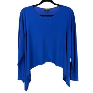 Comfy USA Blue Scoop Neck Long Sleeve High Low Top Size L Made in USA